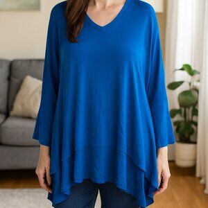 Soft Surroundings Women M Cobalt Layered Poncho Dolman Tunic Lagun Minimalist